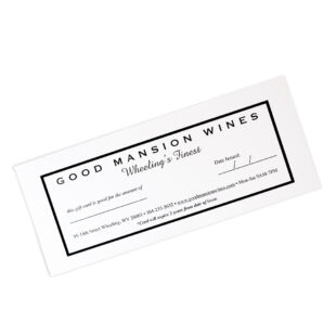 Gift card certificate good mansion wines